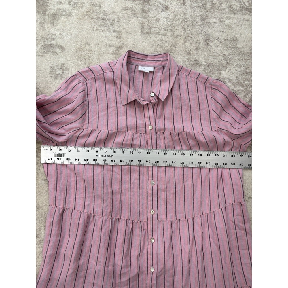 J. Jill Love Linen Striped Tiered Shirt Dress In Pink Size Medium Resort Coastal - Picture 5 of 9